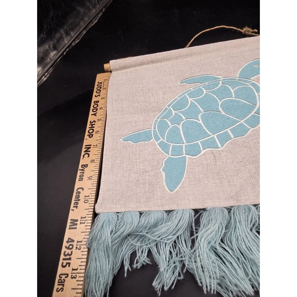 Fringed Sea Turtle Hanging Banner Teal Coastal Decor